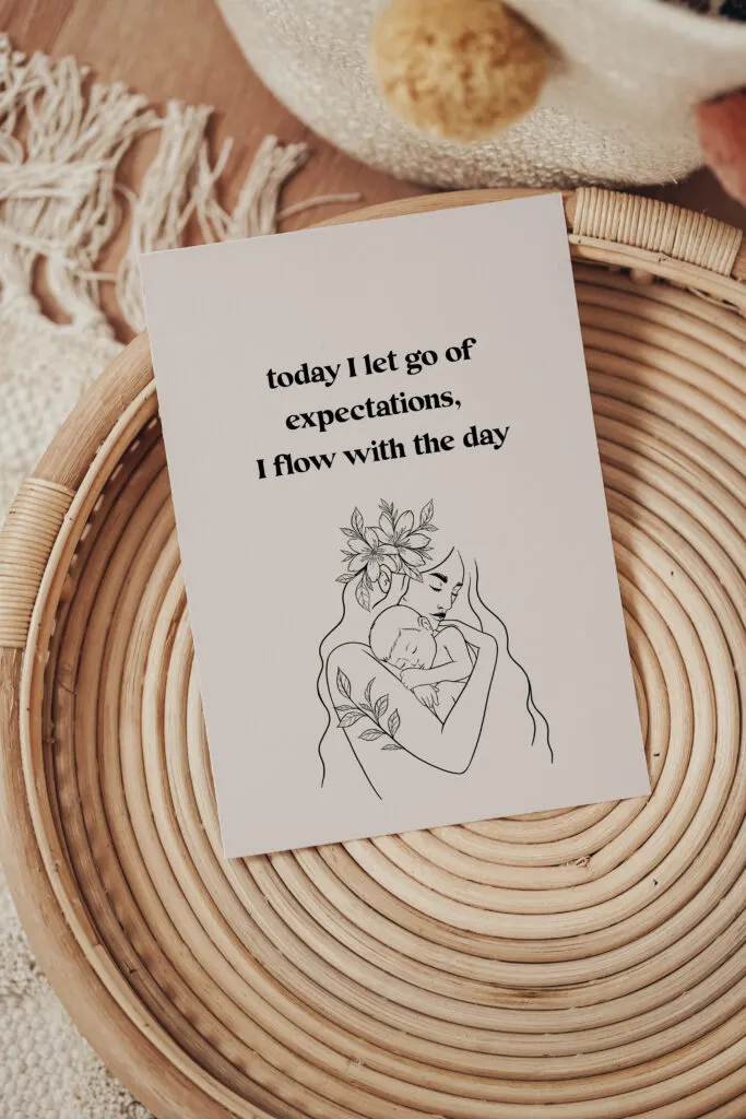 Motherhood Affirmation card with line art drawing.